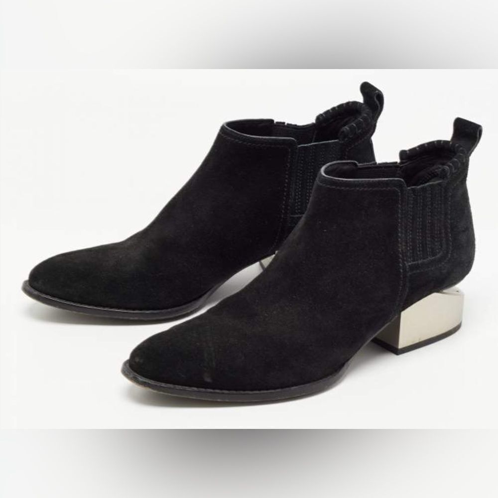 Alexander Wang Gabi Cut Out Boot 39.5 Black Suede Silver Metal Heel